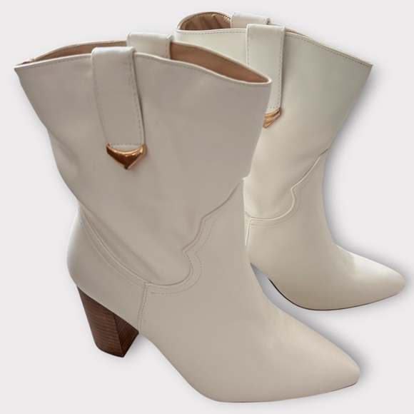 Lulus Western-Inspired Cream Block Heel Boots – Size 8.5 - Picture 6 of 10